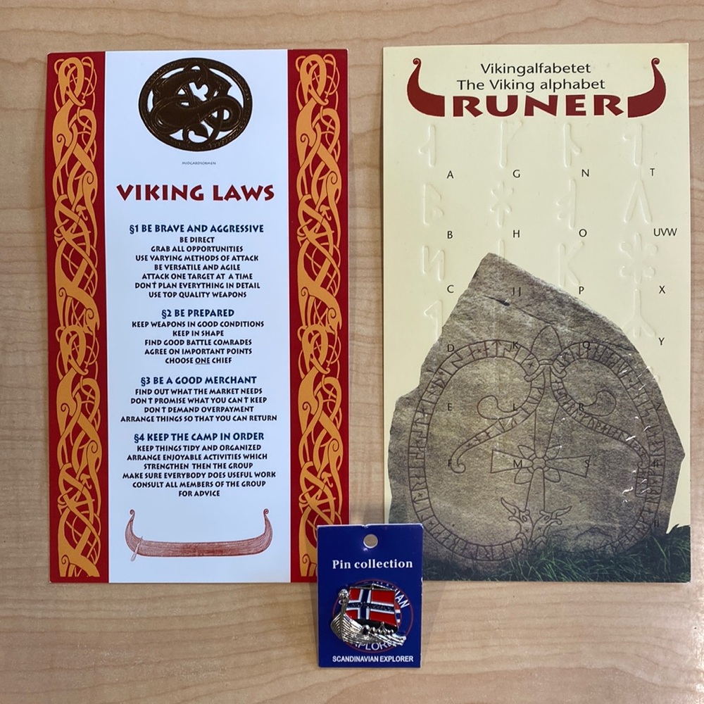 Scandinavian Postcards and Pin